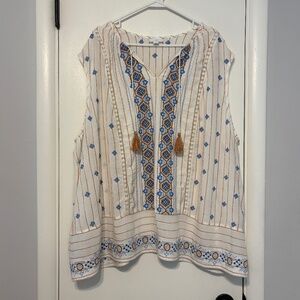 J. Jill Womens Plus Lilah Textured-Stripes Embroidered Tank Top Shirt 4X Cream